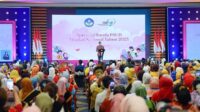 Menteri Pendidikan Kebudayaan Riset dan Teknologi, Nadiem Anwar Makarim, saat sambutan