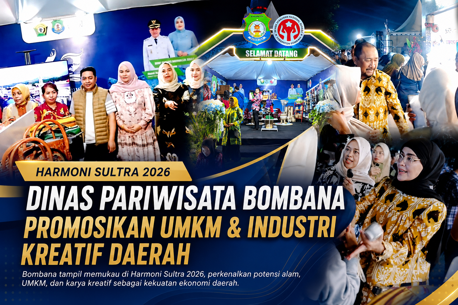 Stan Kabupaten Bombana yang dikelola Dinas Pariwisata, Kepemudaan, dan Olahraga tampil memukau dalam ajang Harmoni Sultra 2026 di Kota Kendari dengan menampilkan produk UMKM, industri kreatif, serta potensi budaya lokal sebagai bagian dari promosi daerah dan penguatan ekonomi masyarakat.