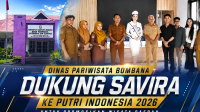 Keterangan Gambar: Pelaksana Tugas Kepala Dinas Pariwisata, Pemuda dan Olahraga Kabupaten Bombana bersama tim calon Putri Indonesia 2026 dan Asri Savira Ria saat melakukan pertemuan terkait persiapan promosi pariwisata Bombana melalui ajang Putri Indonesia 2026. Pemerintah daerah mendukung penuh langkah tersebut sebagai upaya memperkenalkan destinasi wisata dan budaya Bombana ke tingkat nasional.