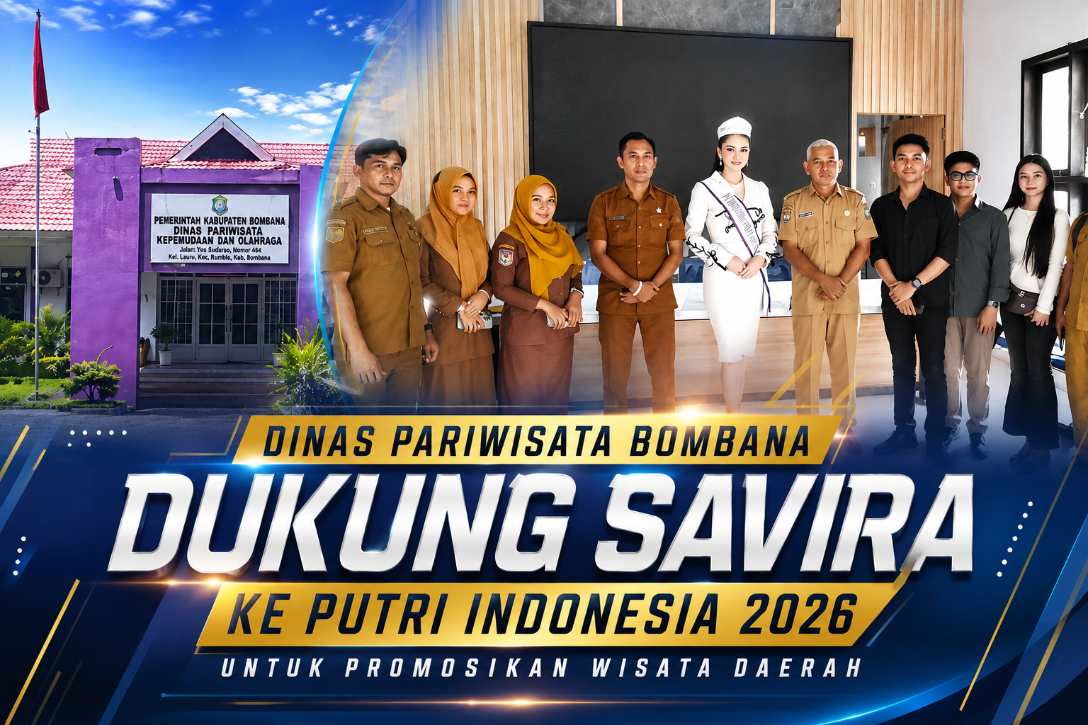 Keterangan Gambar: Pelaksana Tugas Kepala Dinas Pariwisata, Pemuda dan Olahraga Kabupaten Bombana bersama tim calon Putri Indonesia 2026 dan Asri Savira Ria saat melakukan pertemuan terkait persiapan promosi pariwisata Bombana melalui ajang Putri Indonesia 2026. Pemerintah daerah mendukung penuh langkah tersebut sebagai upaya memperkenalkan destinasi wisata dan budaya Bombana ke tingkat nasional.