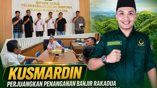 Anggota DPRD Bombana, Kusmardin, SH bersama Ir. H. Johan Salim, SP dan Ahmad Sutejo Eriadi, S.KM melakukan koordinasi dengan Balai Pelaksana Jalan Nasional (BPJN) Sulawesi Tenggara guna memperjuangkan penanganan banjir di Desa Rakadua, Kecamatan Poleang Barat. Pertemuan tersebut membahas solusi jangka panjang berupa pembangunan drainase dan sumur resapan yang direncanakan masuk program tahun 2026 untuk mengurangi risiko banjir yang selama ini dikeluhkan masyarakat.
