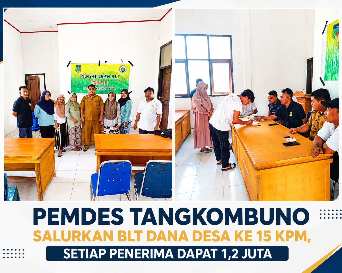Aparat Pemerintah Desa Tangkombuno bersama penerima manfaat saat penyaluran BLT Dana Desa Tahun 2026. Sebanyak 15 KPM menerima bantuan sebesar Rp1,2 juta untuk periode enam bulan.