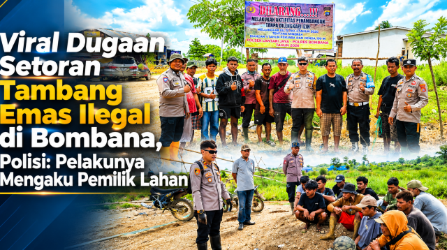 Personel Polres Bombana saat melakukan sosialisasi dan penertiban aktivitas tambang emas ilegal di Desa Wumbubangka, Kecamatan Rarowatu Utara. Polisi menegaskan dugaan pungutan Rp350 ribu per mesin bukan dilakukan anggota kepolisian, melainkan oleh pihak yang mengaku sebagai pemilik lahan.