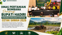 Dinas Pertanian Kabupaten Bombana mendampingi Bupati Bombana, Ir. H. Burhanuddin, M.Si., dalam kegiatan penandatanganan kontrak konstruksi program cetak sawah Tahun Anggaran 2026 yang diselenggarakan Kementerian Pertanian RI di The Margo Hotel, Kota Depok, Jawa Barat. Kegiatan ini menjadi langkah awal percepatan pelaksanaan program cetak sawah guna meningkatkan luas lahan produktif, memperkuat ketahanan pangan daerah, serta mendukung target swasembada pangan nasional. Hadir dalam kegiatan tersebut Kepala Dinas Pertanian Bombana, Sarif, SH, bersama jajaran teknis terkait untuk memastikan kesiapan pelaksanaan program di Kabupaten Bombana. Foto: Istimewa