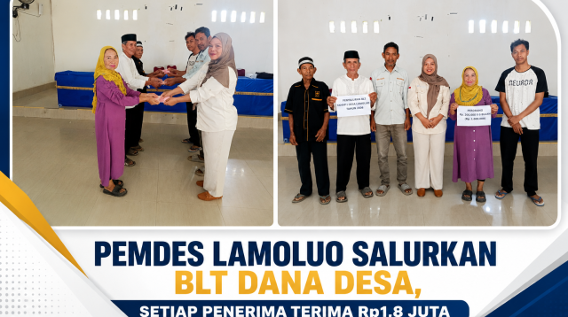 Pemerintah Desa Lamoluo, Kecamatan Wawonii Barat, Kabupaten Konawe Kepulauan, menyalurkan Bantuan Langsung Tunai Dana Desa (BLT-DD) Tahun Anggaran 2026 kepada warga lanjut usia yang masuk dalam kategori Keluarga Penerima Manfaat (KPM). Sebanyak 23 penerima menerima bantuan sebesar Rp1,8 juta untuk alokasi enam bulan guna membantu memenuhi kebutuhan dasar sehari-hari. (Foto: Istimewa)