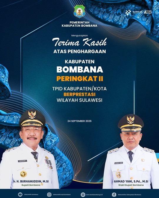 Kabupaten Bombana meraih peringkat kedua TPID Award 2026 Wilayah Sulawesi. Penghargaan ini menjadi apresiasi atas upaya menjaga stabilitas harga dan pasokan.